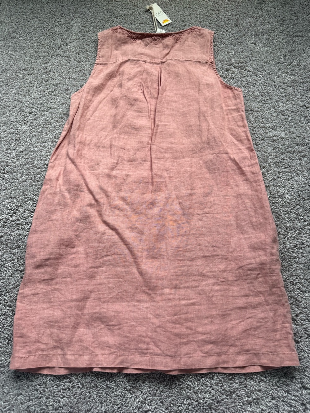 Boho Embroidered Sleeveless Linen Dress - Dusty Rose - Picture 4 of 5